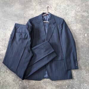 Vintage Pinstripe Suit Mens 42 Dark Gray Striped Blazer Pants Wool